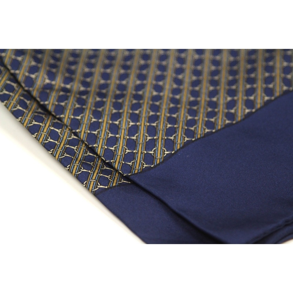 HERMES Men Necktie Ascot‎ Tie Cravat Navy Silk